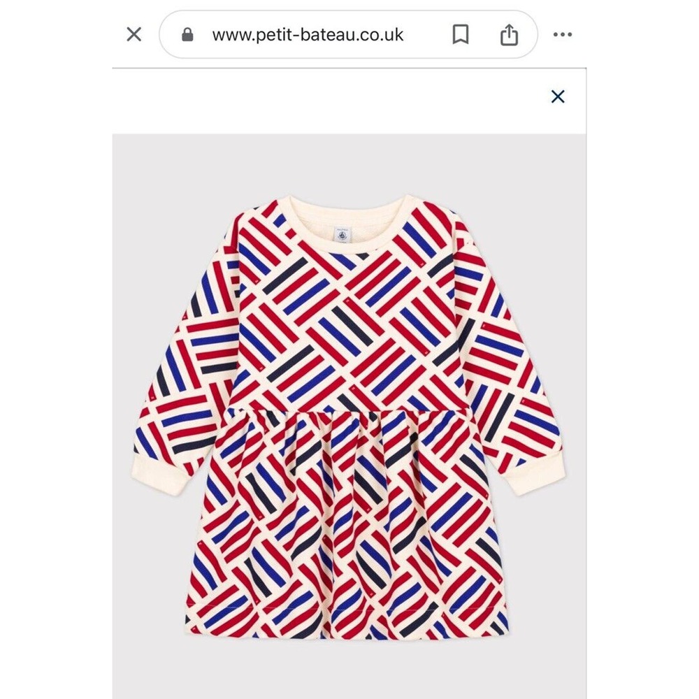 PETIT BATEAU Girls SIZE 8 Red White Blue Stripe Print Dress $65